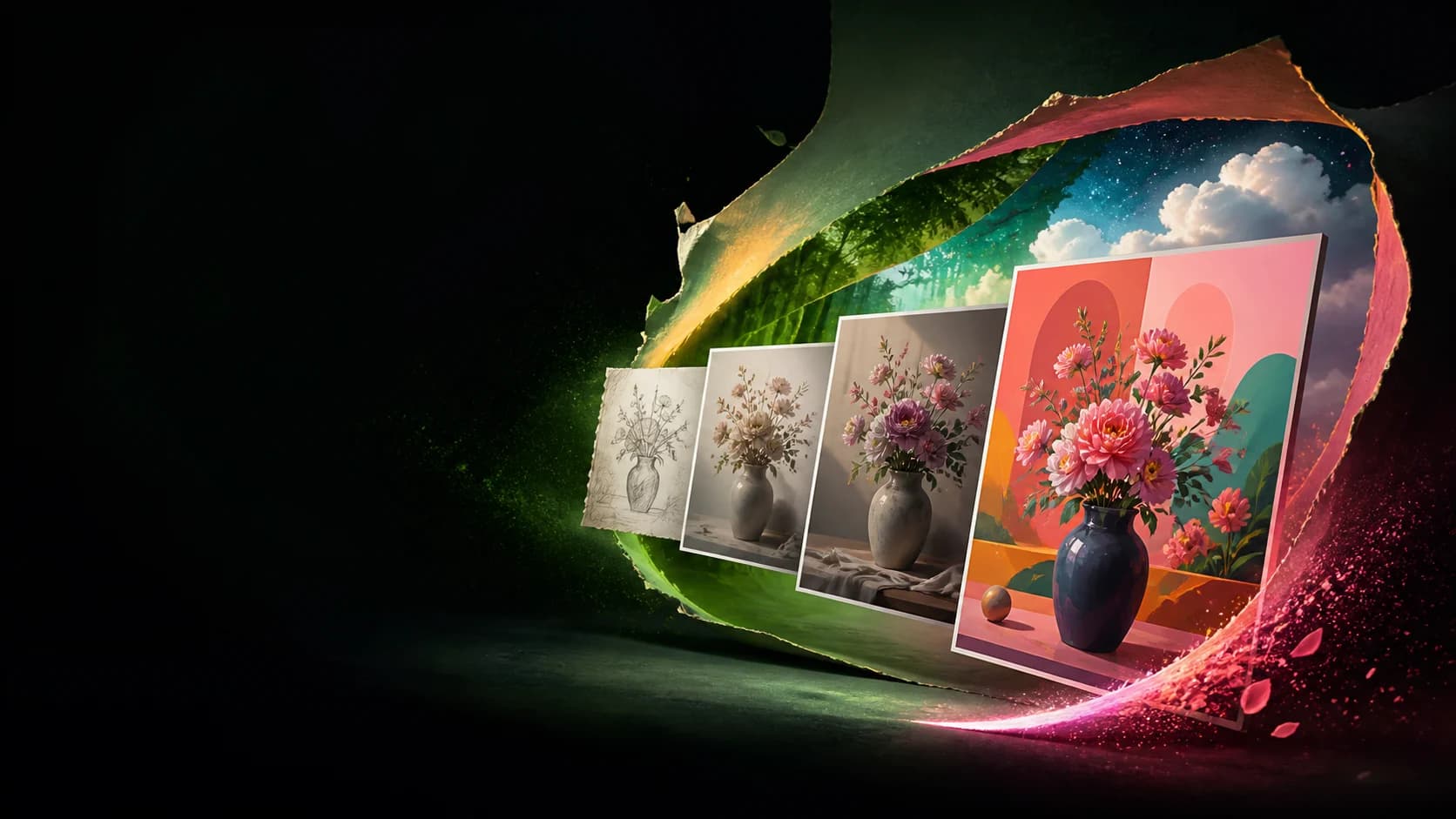 一张草图逐步发展为摄影和插画作品的创作过程