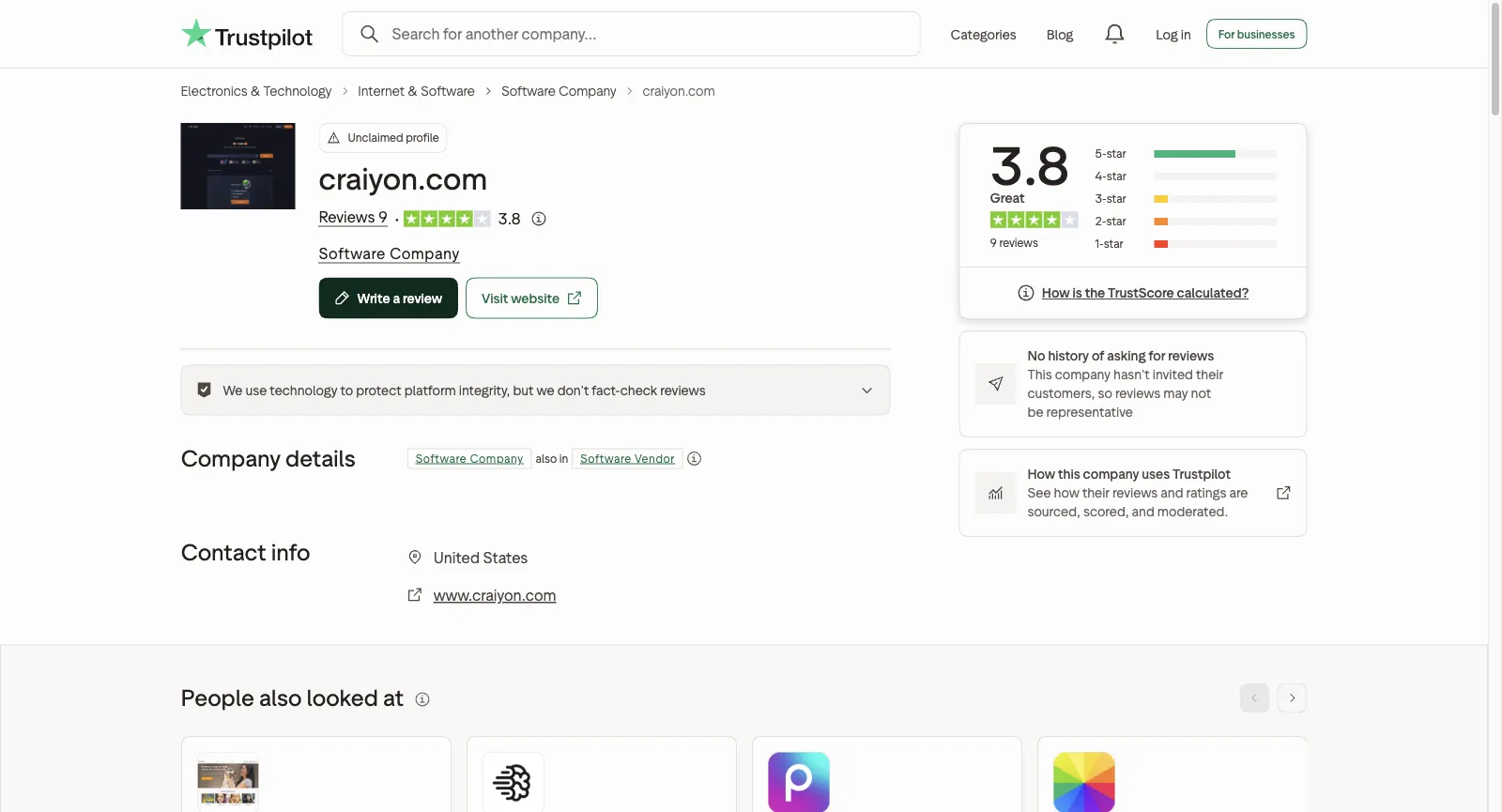 craiyon.com auf Trustpilot: nicht beanspruchtes Profil, TrustScore 3,8 aus 9 Bewertungen, keine Historie von Bewertungseinladungen