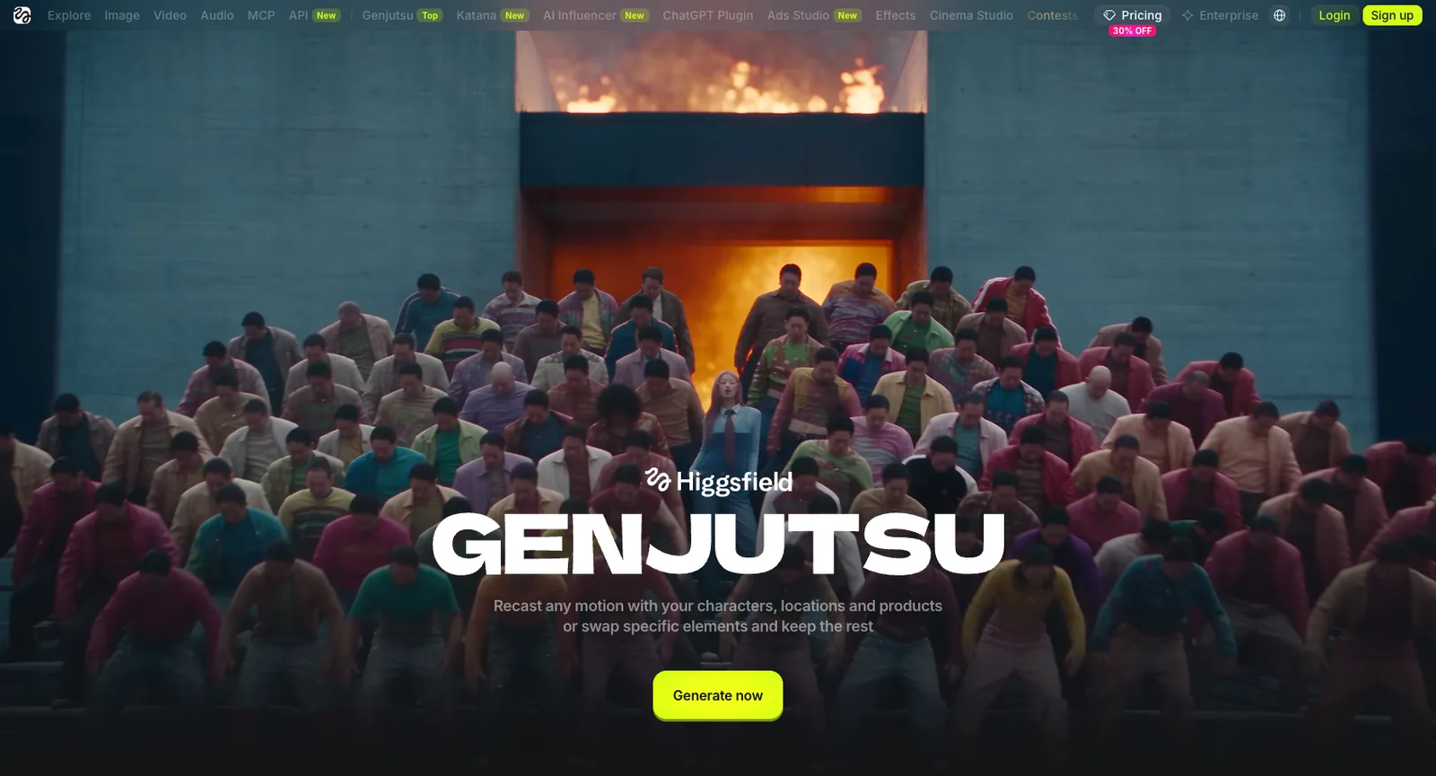 Page Higgsfield Genjutsu : rejouez n’importe quel mouvement avec vos personnages, vos lieux et vos produits