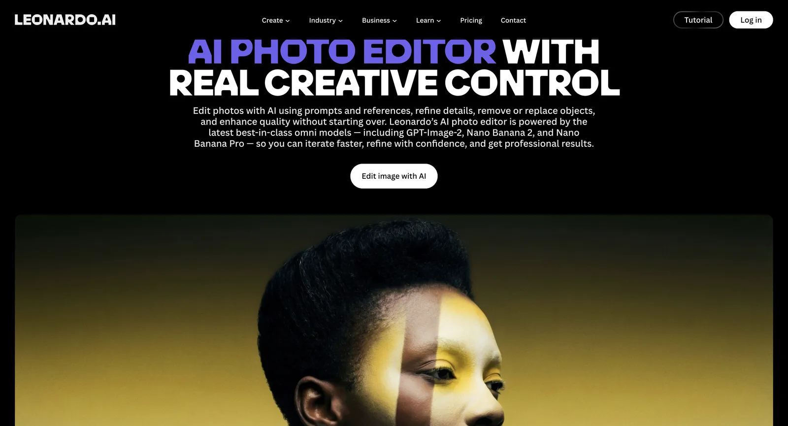 Fotoeditor-Seite von Leonardo AI ohne Anmeldung: KI-Fotoeditor mit echter kreativer Kontrolle, angetrieben von GPT-Image-2 und Nano Banana