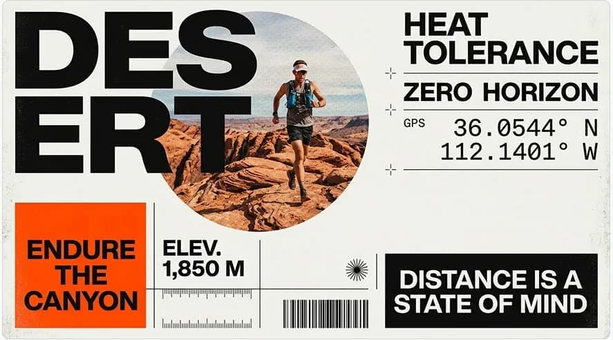 Google official Nano Banana 2.1 example: Swiss-style DESERT trail-running poster with GPS coordinates, elevation, and a barcode